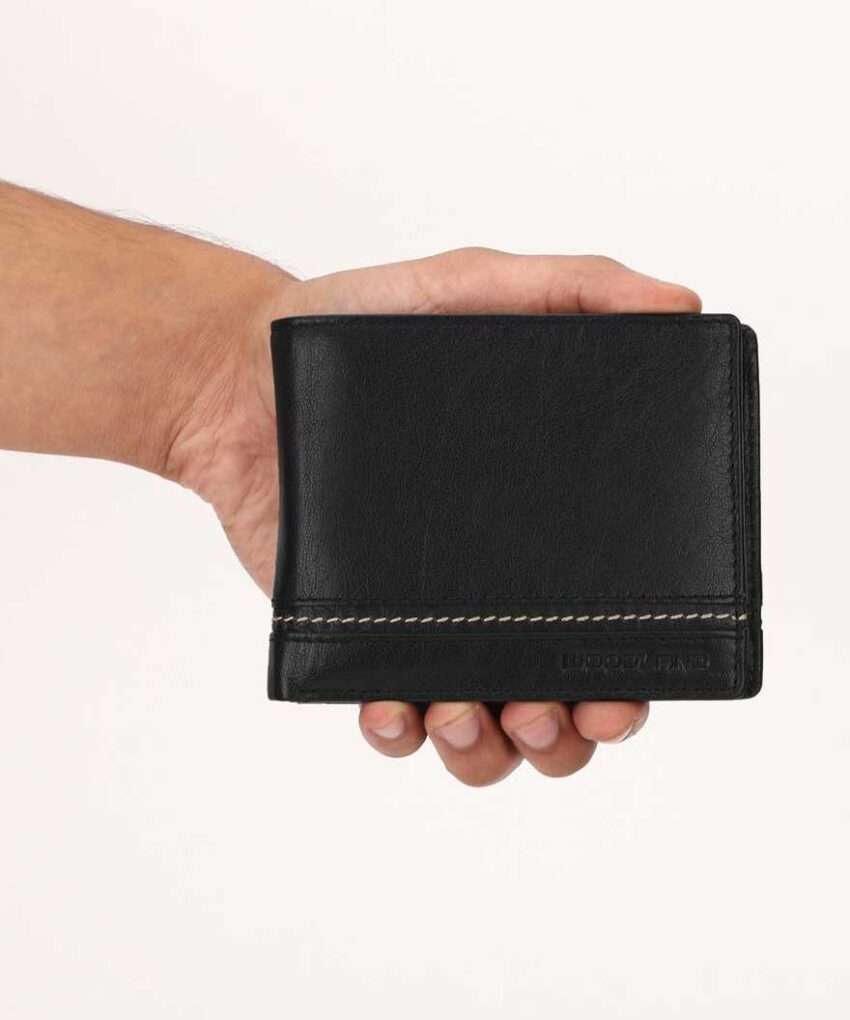 Woodland Men Black Genuine Leather Wallet (3 Card Slots)