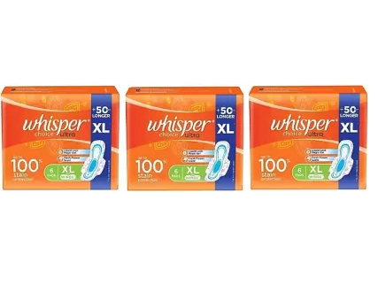 Whisper Choice Ultra Sanitary Pads for Women, XL (6 pads x 3)