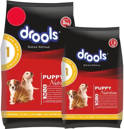 Drools 1.2 kg Puppy Food with Drools 3 kg Puppy Food -Chicken and Egg - (3+1.2kg) -Puppy Food